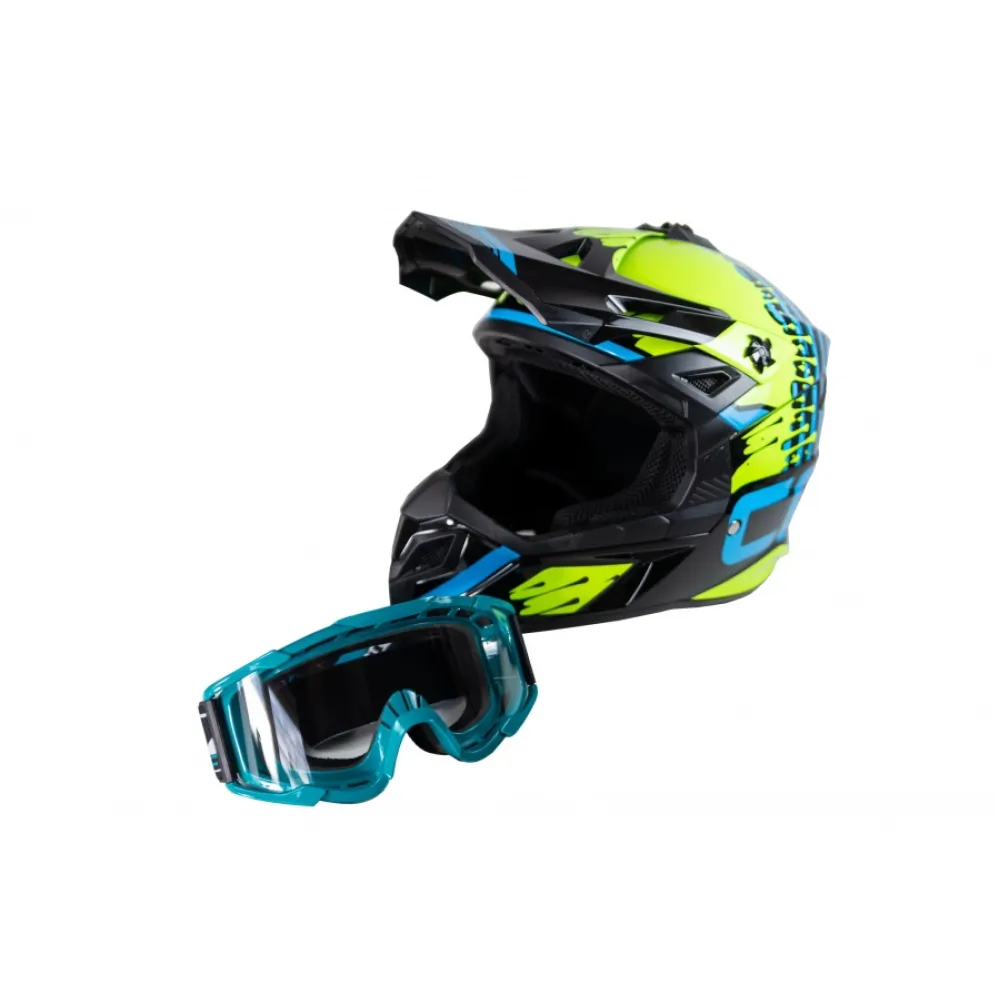 Šalmas Su Akiniais CFMOTO OFF-ROAD HELMET Žalias/Mėlynas/Juodas