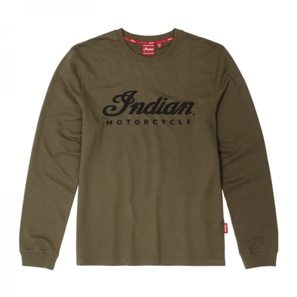 Marškinėliai Indian Motorcycle Men's Loopback Script Long Sleeve T-Shirt Khaki Žali