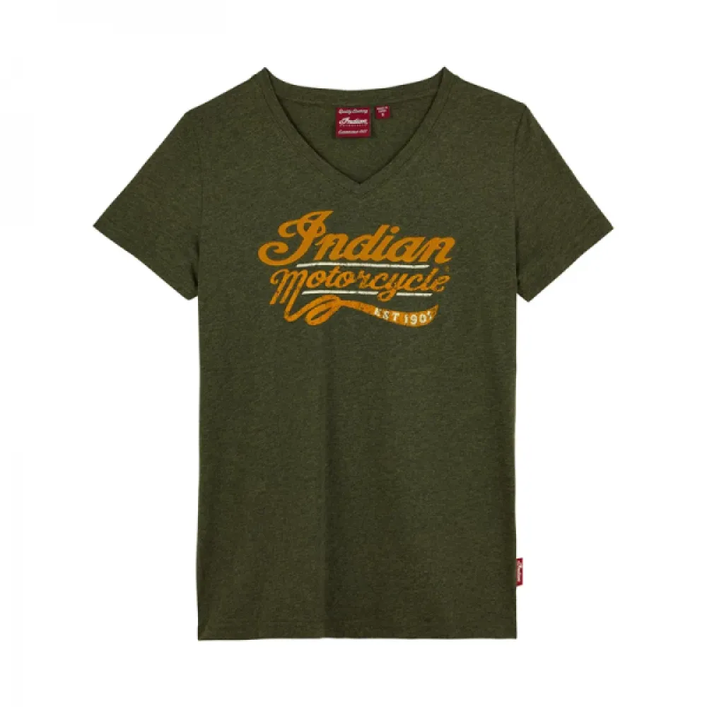 Marškinėliai Indian Motorcycle Women's Mixed Embroidery Print T-Shirt Khaki Žali M