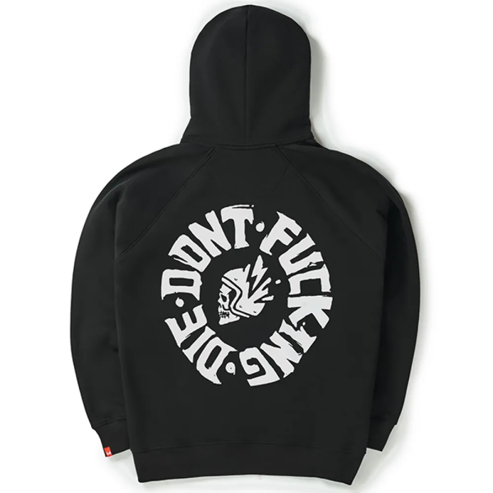 Džemperis Pando MAX DON’T DIE - Oversized Biker Hoodie, Unisex Juodas