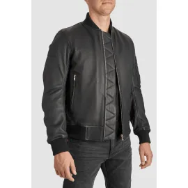 Odinė striukė FALCON AVIATOR juoda PANDO MOTO