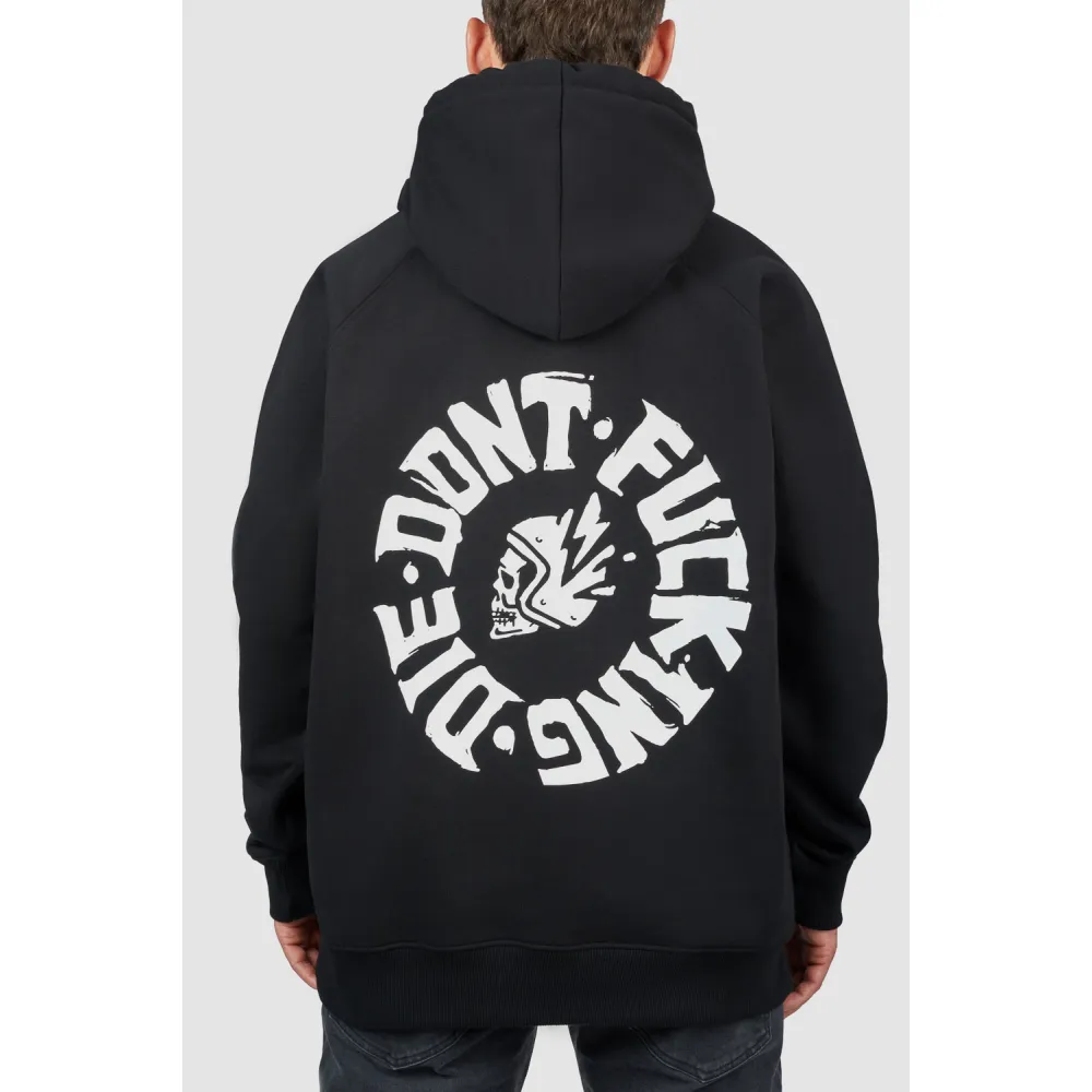 DŽEMPERIS SU GOBTUVU – PANDO MOTO MAX DON’T DIE, OVERSIZE, JUODAS, UNISEX