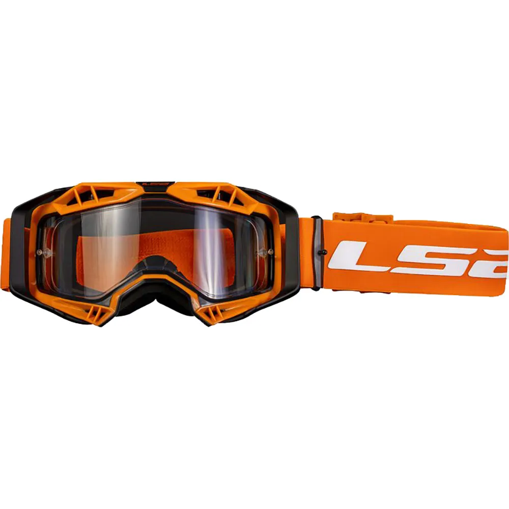 AKINIAI LS2 AURA ENDURO – JUODI / HI-VIS ORANŽINIAI, SKAIDRUS STIKLIUKAS