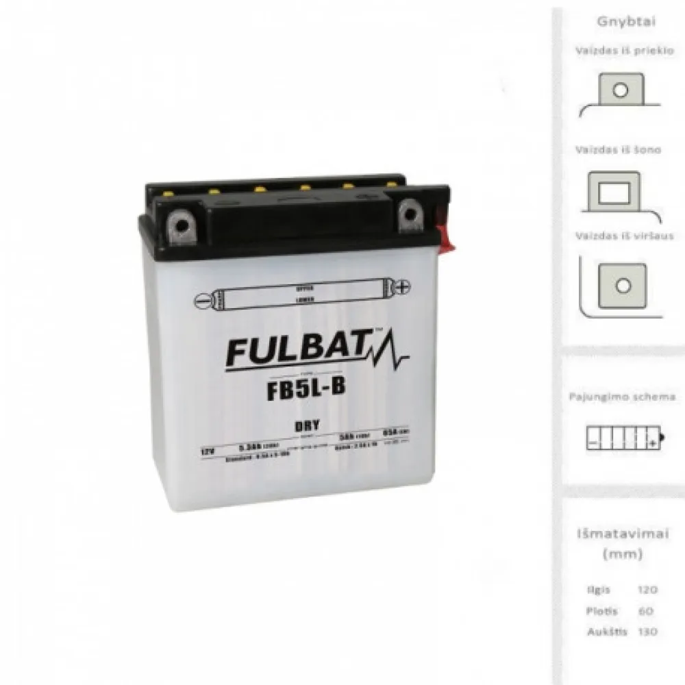 Akumuliatorius FULBAT 5 Ah 65 A EN 12V YB5L-B (FB5L-B)