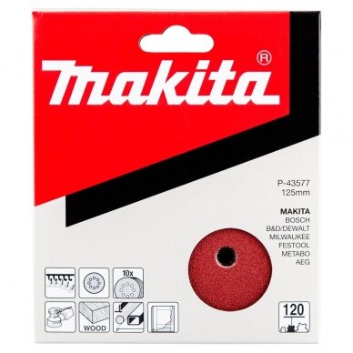 Makita šlifavimo popierius K120 125 mm (10 vnt.) P-43577 1