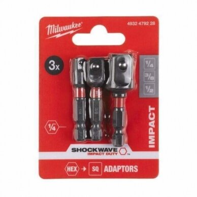 Adapterių rinkinys Milwaukee 4932479228; HEX 1/4''; 3/8''; 1/2''; 50 mm; 3 vnt.