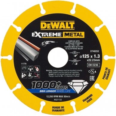 DeWALT Extreme Diamond pjovimo diskas metalui DT40252; 125x22,23x1,3 mm