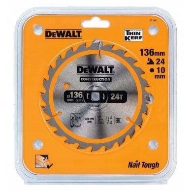 DeWALT DT1947 pjovimo diskas 136x10 mm 24T 1