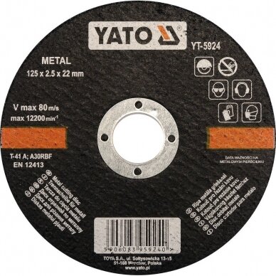 Diskas metalo pjovimui  d-125x2.5x22 mm Yato YT-5924