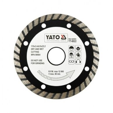 Diskas pjovimo deimantinis (šlapiam-sausam pjovimui) TURBO d-115x2.4x22.2mm Yato YT-6022