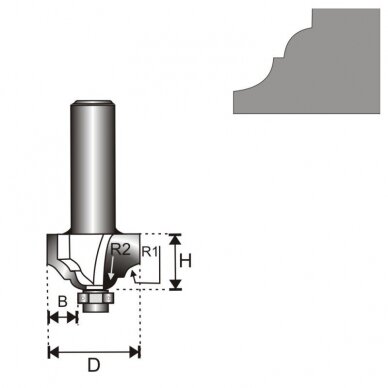 Freza medžiui Dedra 07F162B, 8 D 39,3 H 15,9 R1/R2 4,79/6,35 B 13,1mm 1