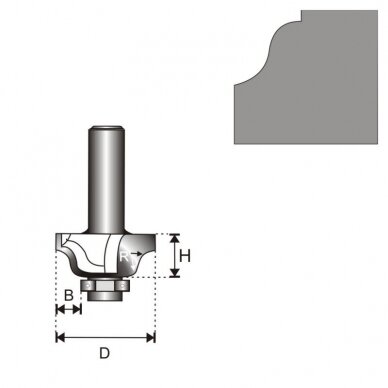 Freza medžiui Dedra 07F191B, 8 D 25,7 H 9,7 R 3,17 B 6,35mm 1