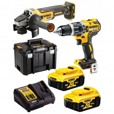 Įrankių rinkinys DeWalt DCK2080P2T (DCD796 + DCG405); 18 V; 2x5,0 Ah akum.