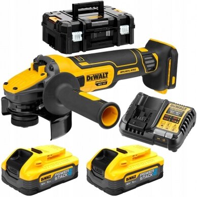 Kampinis šlifuoklis DeWalt DCG409H2T-QW; 18 V; 2x5,0 Ah akum.