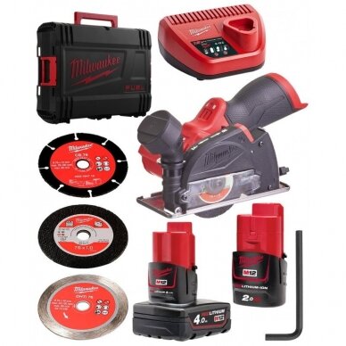 Kampinis šlifuoklis Milwaukee M12 FCOT-422X; 12 V; 1x4,0; 1x2,0 Ah akum.