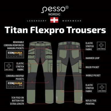 Kelnės  su kišenėmis dėklais Titan Flexpro, green C52, Pesso 2