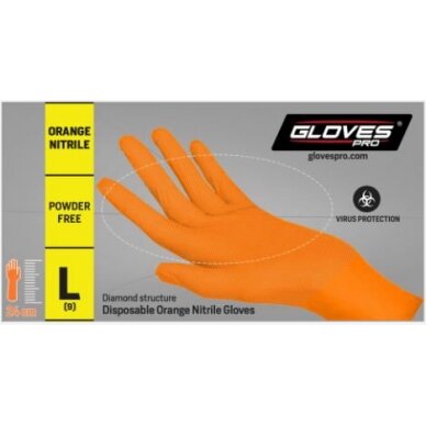 Pirštinės, nitrilas, vienkartinės, be pudros 50vnt, oranžinės M/8, Gloves Pro® 1