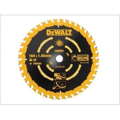 Pjovimo diskas medienai DeWalt; 184x1,65x16,0 mm; Z40; 20°; DT10303