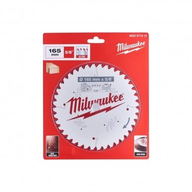 Pjovimo diskas medienai Milwaukee 4932471312; 165x15,87x1,6 mm; Z40; 18°