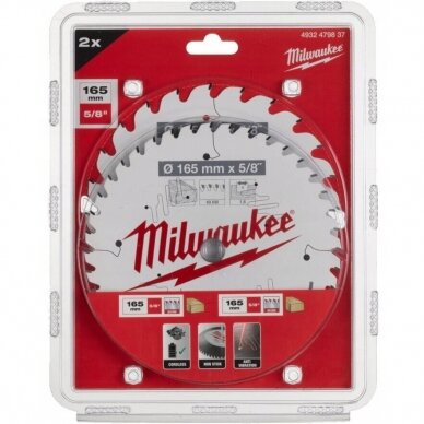 Pjovimo diskų medienai komplektas165 x 15.8 mm, 24/40 dantų; Milwaukee 4932479837 1