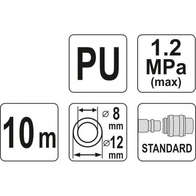 Pneumatinė žarna su antgaliais Yato, 8 x 12 mm, 10 m YT-24208 1