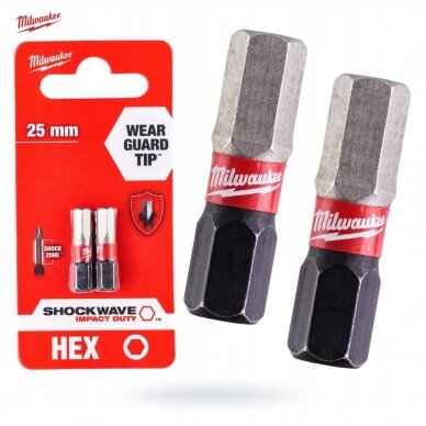 Šešiakampis smūginis antgalis 3 x 25 mm 2vnt MILWAUKEE 4932430894