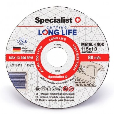 SPECIALIST+ metalo pj.diskas LONG LIFE, 115x1x22 mm, 250-11110