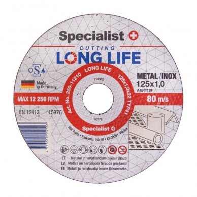 SPECIALIST+ metalo pj.diskas LONG LIFE, 125x1x22 mm, 250-11210