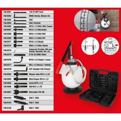 Transmisinės alyvos pildymo įrenginys su 23 adapteriais, KS Tools 1